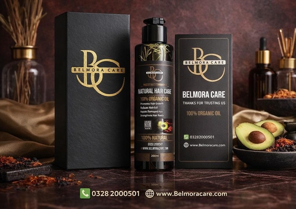 Belmora Care 100% Organic Hair Care Oil Bottle & Box